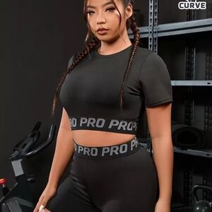 SHEIN Black PRO Crop Top and Leggings Set